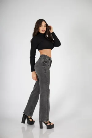 Jeans Cross Waist Straight Leg Dark - Vista 2
