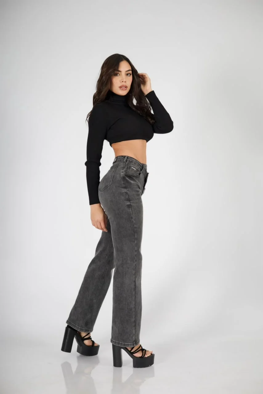 Jeans Cross Waist Straight Leg Dark - Vista 2