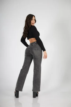 Jeans Cross Waist Straight Leg Dark - Vista 3