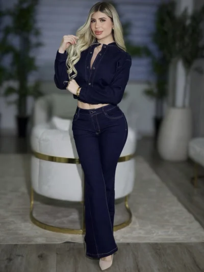 Jeans Flare Corte Triangular Mujer Indigo