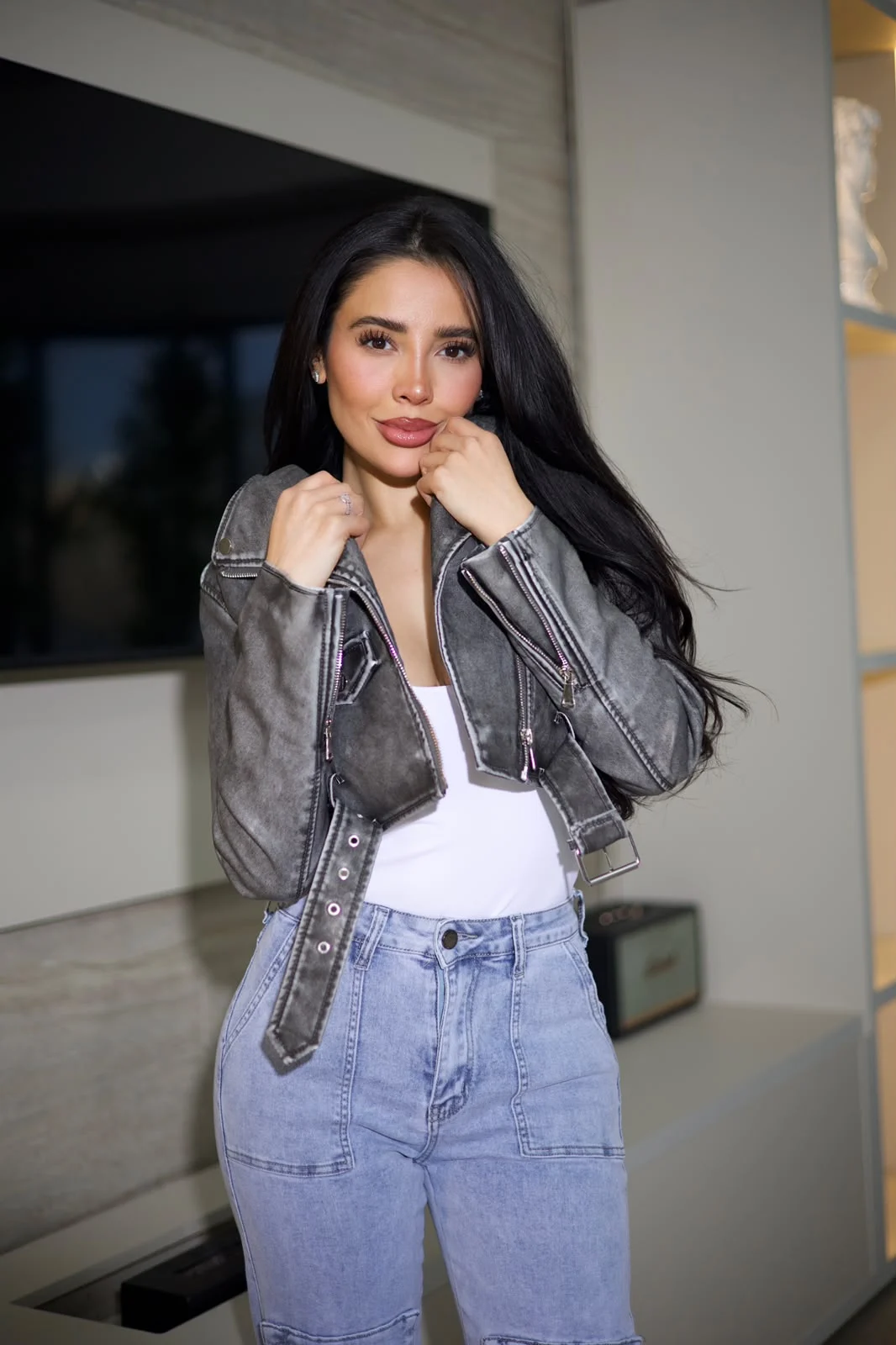 JACKET W Biker eco gris