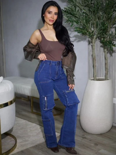 Jeans Straight Cargo Milán Mujer Blue