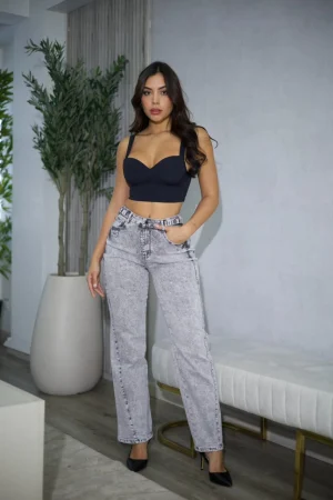 Jeans Wide Leg Fit Grigio - Vista 2